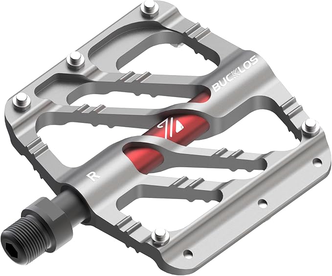 BUCKLOS MTB Flat Pedals Mountain Bike Pedals, 3 Bearings CNC Adult Road Bike Pedals, Bicycle Platform Aluminum Alloy Non-Slip Pedal for Gravel Bike/BMX 9/16"(Black)