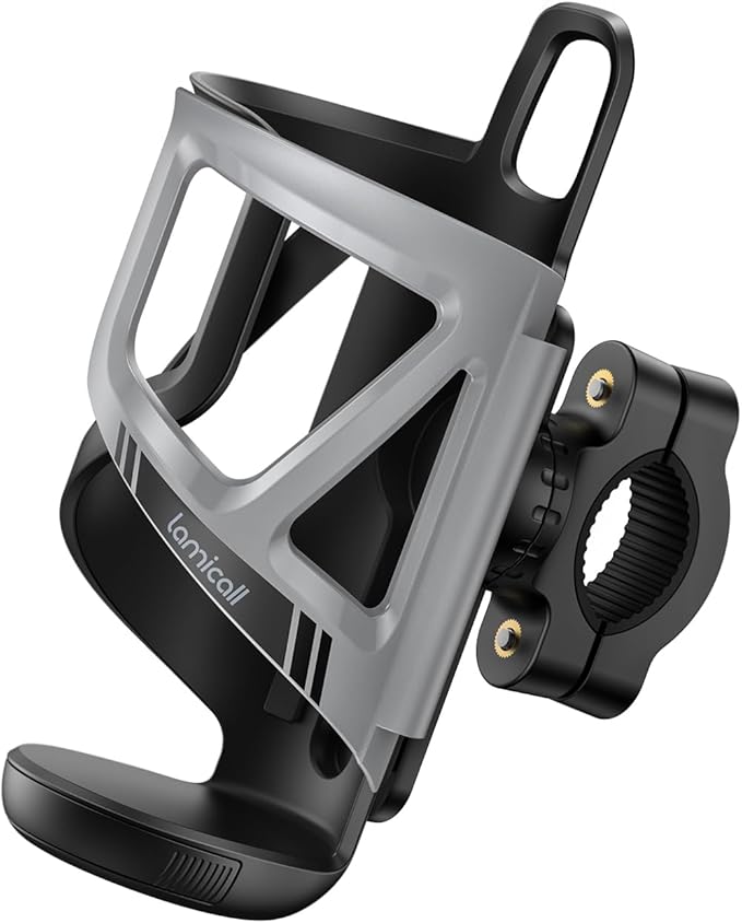 Lamicall Bike Water Bottle Holder - [Tracker Storage] [for Handlebar & Frame] Bike Cup Holder, Bicycle Drink Cage, Cycling Water Bottle Cage with Screws Tool, Gifts for 2.28-3.39" Diameter Bottles