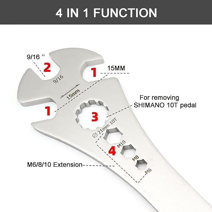 Bike Pedal Wrench, Bicycle Pedal Removal Tool with Extra Long Handle for Efficient Repair of Road and Mountain Bikes