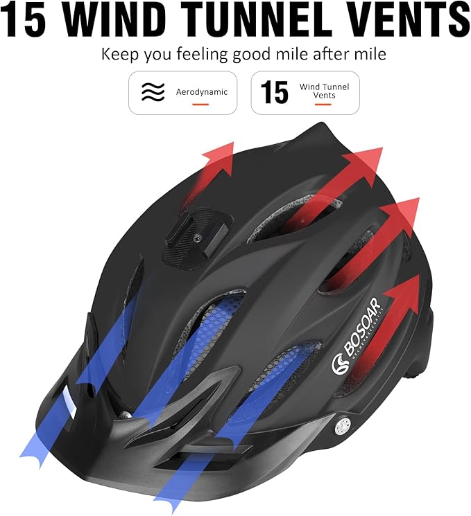 Mountain Bike Helmet,Adult Cycling Helmet with Camera Mount and Detachable Visor for Men Women Youth,Suggested Fit 55-61 Cm