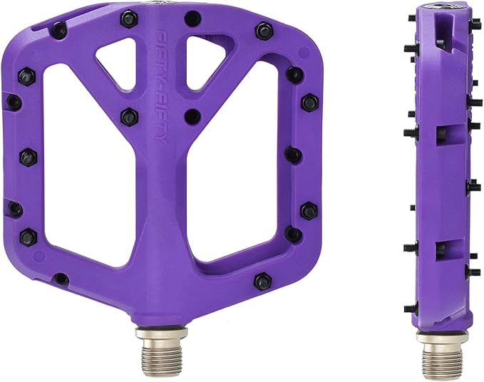 FIFTY-FIFTY Mountain Bike Pedals, Non-Slip MTB Nylon Composite, 9/16" Bicycle Pedals, Lightweight and Wide Flat Platform