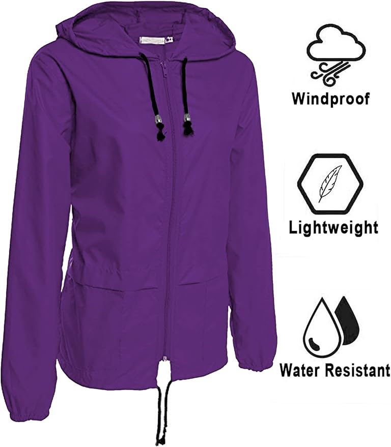Avoogue Raincoat Women Lightweight Waterproof Rain Jackets Packable Outdoor Hooded Windbreaker