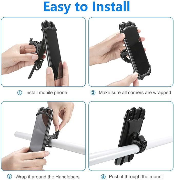 Bike Phone Mount 2 Pack, Universal Motorcycle Phone Holder for Bike, 360°Rotation Silicone Bicycle Phone Holder Handlebar Phone Mount Compatible with iPhone, Samsung, All Smartphones