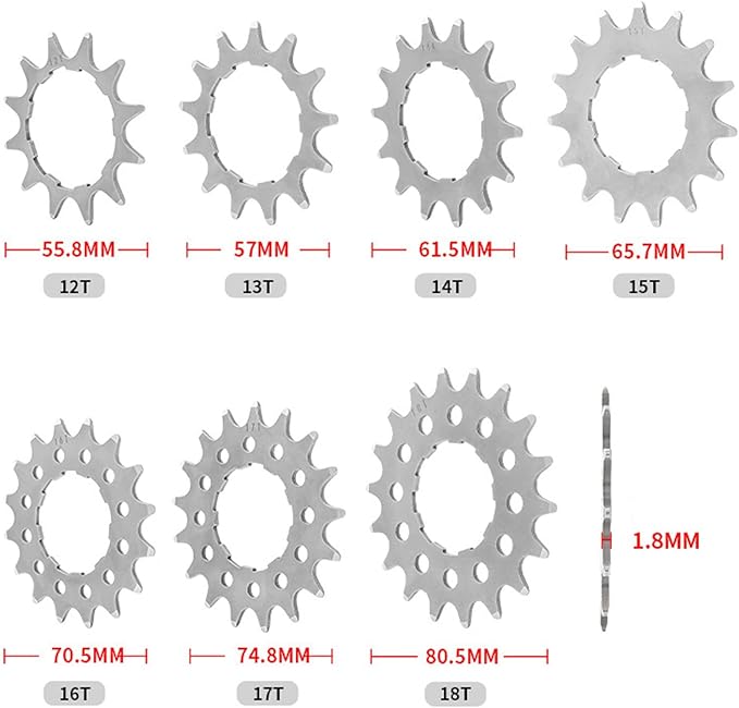 Single-Speed Bike Freewheel 12T/13T/14T/15T/16T/17T/18T Bicycle Flywheel High Strength Stainless Steel Bicycle Sprocket for Mountain Bike MTB