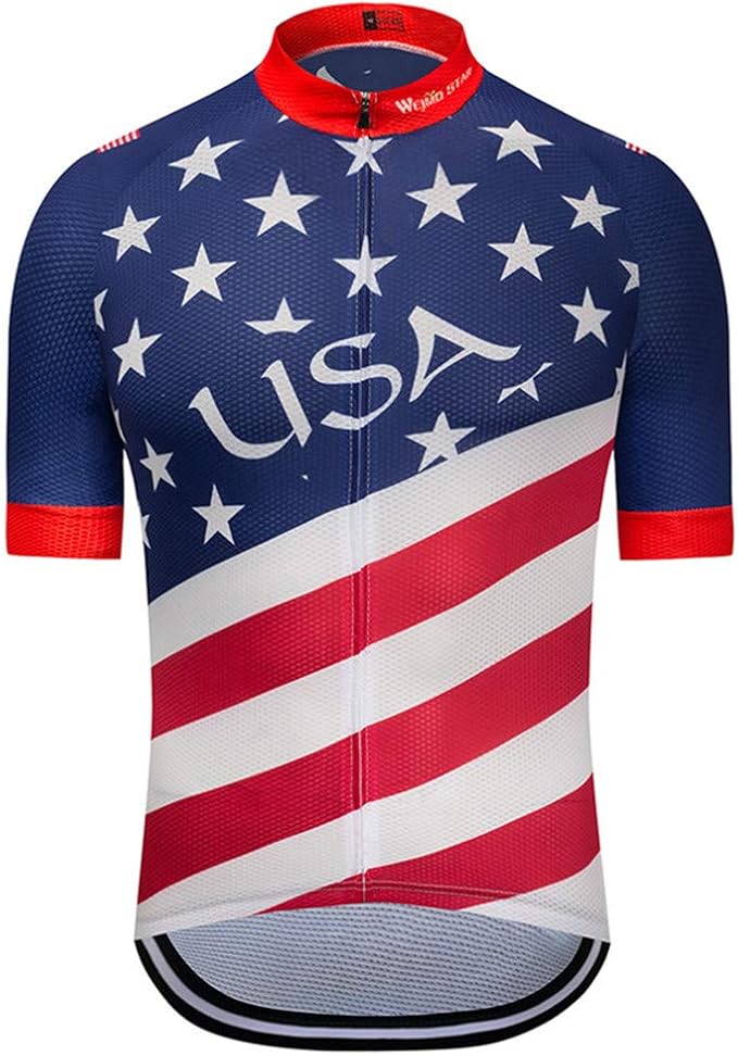 JPOJPO USA Cycling Jersey Men Short Sleeve Bike Shirts Biking Jersey Summer American Bicycle Tops with 3 Pockets Reflective