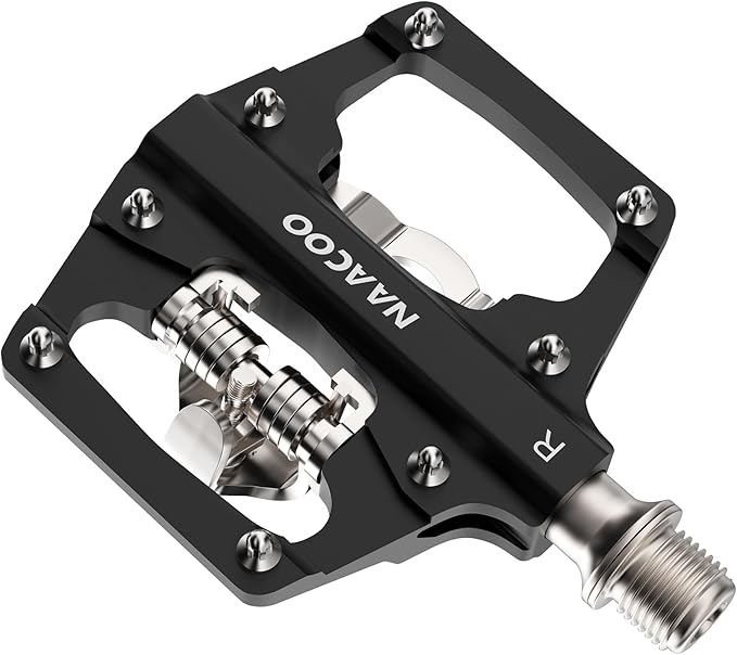 NAACOO Bike Pedals Dual Platform Compatible with Shimano SPD Mountain Clipless Pedals,3-Sealed Bearing Lightweight Bicycle Pedals for Outdoor Spin Exercise Peloton Fit Trekking Bike