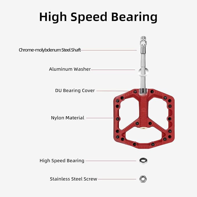 ROCKBROS Mountain Bike Pedals Flat MTB Pedals Nylon Fiber Bicycle Platform Pedals for Road Mountain BMX MTB Bikes