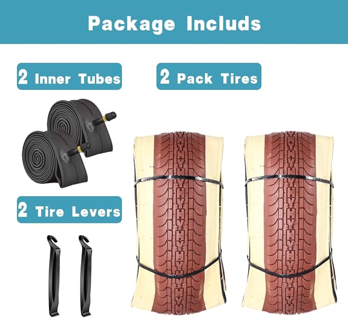 SIMEIQI 26x2.35 20x2.35 Inch Cruiser Beach Bike Tire Black White Wall or Brown Cream Wall Folding Replacement Bicycle Tire for Hybrid City Commuter Trail