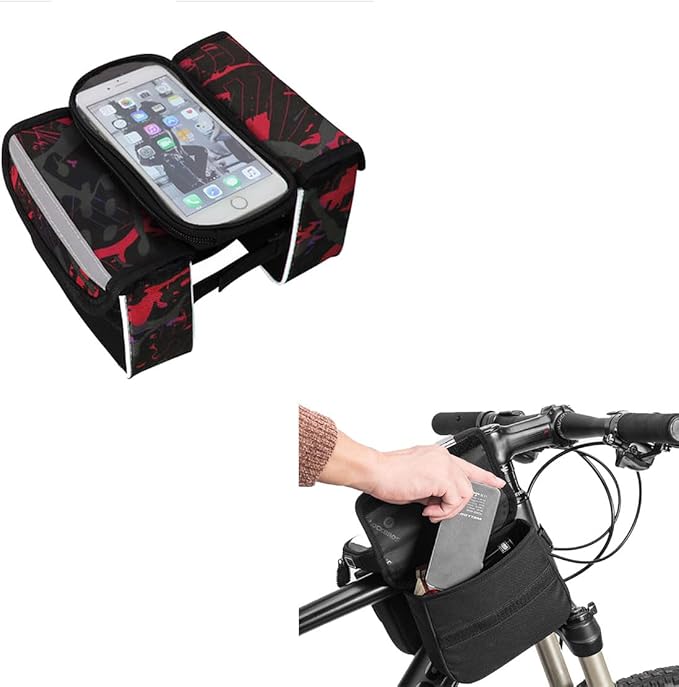 Bike Frame Bag and Handlebar Bag for Mountain Bikes - Waterproof, Portable Storage with Phone Slot (2 Pack)