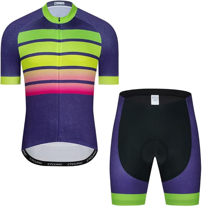 Men Cycling Jersey Set Cycle Short Sleeve Shirt and 3D Cushion Shorts Padded Suit Biking Top