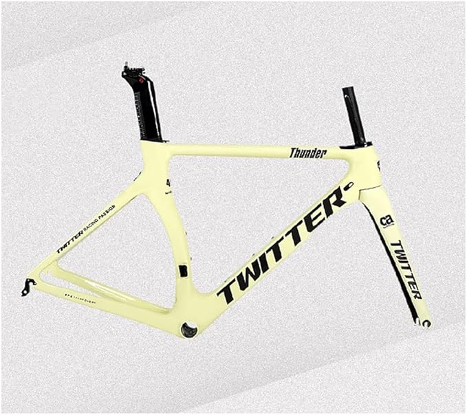 Carbon Fiber Road Bike Frameset 46/48/50/52/54cm Wind Breaking Racing Frame Internal Routing C Brake Frame Set QR 100mm/130mm (Color : Yellow, Size : 46cm)