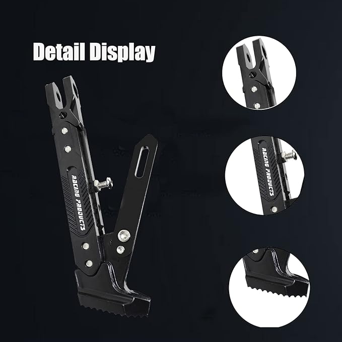 Motorcycle CNC Kickstand Adjust Tripod Holder Universal Aluminum Motor Scooter Modified Foot Side Stand Motorcycle Accessories (Black)