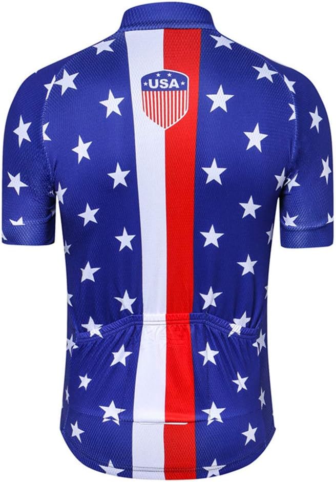 JPOJPO USA Cycling Jersey Men Short Sleeve Bike Shirts Biking Jersey Summer American Bicycle Tops with 3 Pockets Reflective