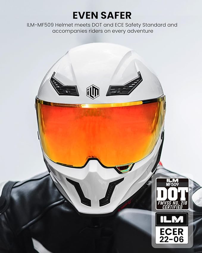 ILM Motorcycle Helmets for Adult Men Women Full Face DOT ECE Powersports Dual Visor Street Racing Helmet with Pinlock Cascos para Motos Model MF509 (Whites, XL)