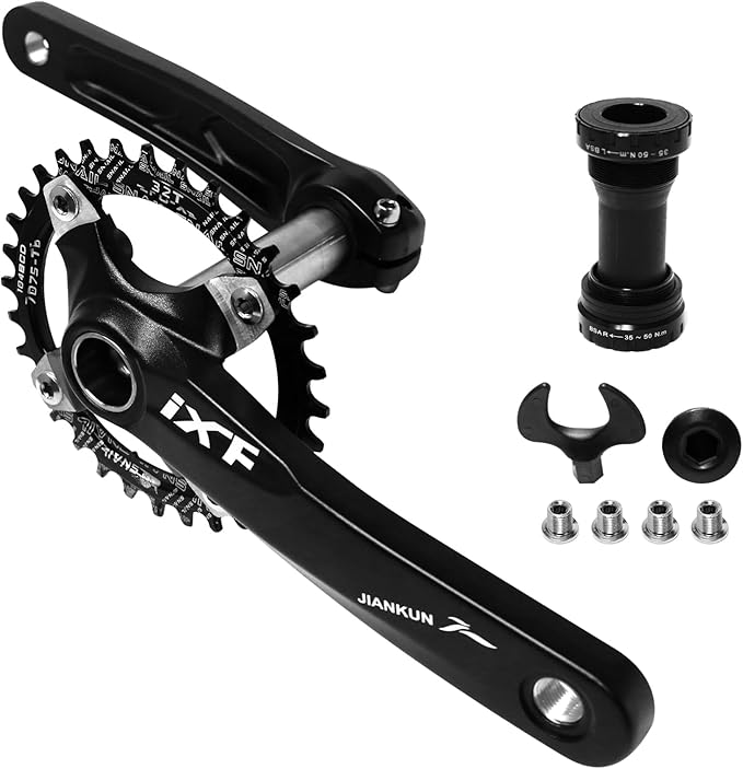 ZTZ Mountain Bike 170mm Crankset with 104 BCD 32/34/36/38T Chainring, Aluminum Alloy MTB Crank Narrow Wide CNC Round Chainring Bolts Fit for Mountain Bike, Road Bike Crank