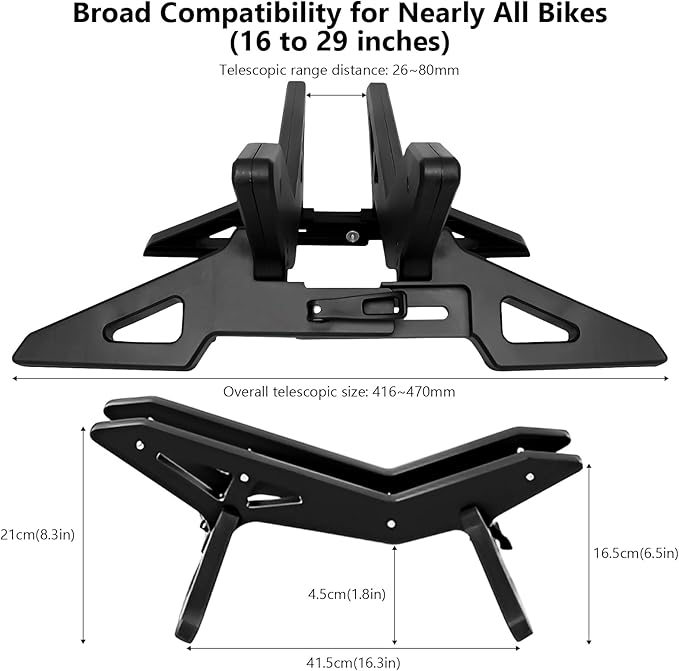Adjustable Bike Floor Stand for 16"–29" Mountain & Road Bicycles, Foldable and Portable, Ideal for Indoor & Outdoor Garage Storage (Black)