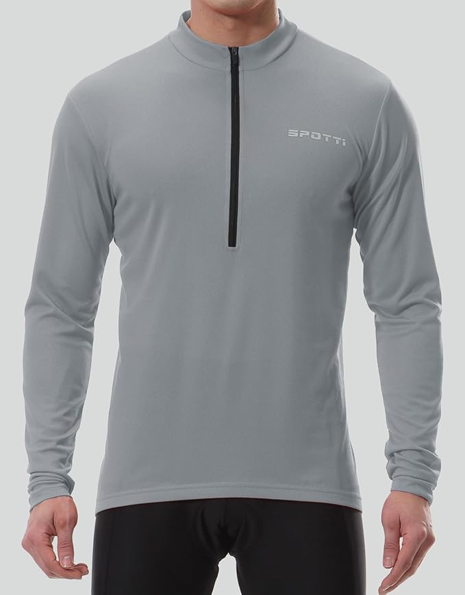 Spotti Men's Cycling Bike Jersey Long Sleeve with 3 Rear Pockets - Moisture Wicking, Breathable, Quick Dry Biking Shirt