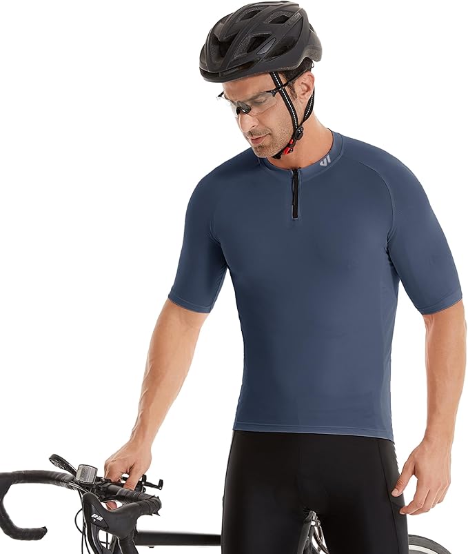 Wulibike Cycling Jersey Men Short Sleeve, Road Bike Shirts 1/4 Zipper with Pockets, Bicycle Clothing Breathable Quick Dry
