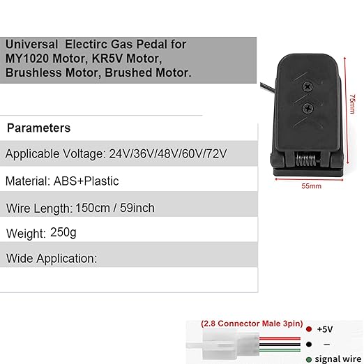 Electric Accelerator Pedal Electric Go Kart Pedal Throttle 3Pin Motor Speed Control for Golf Kart, Scooters, ATVS, MY1020 Motor (Pedal Short)