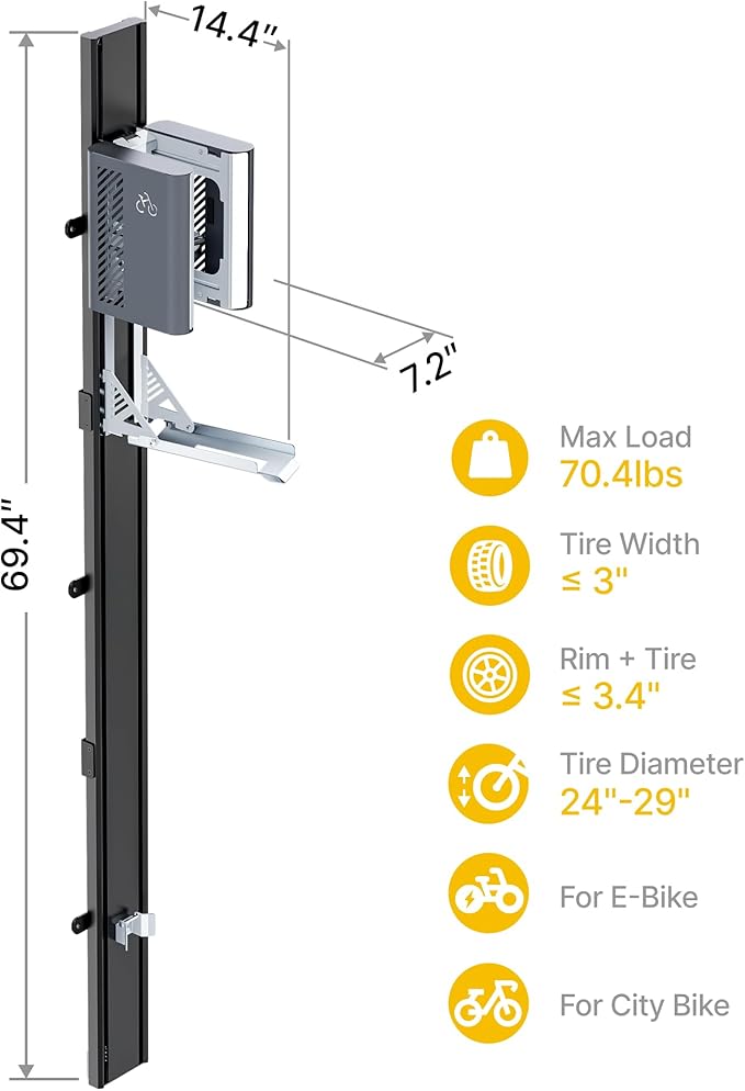 monTEK Automatic Lift Bike Rack – Fits 24-29" Tires, Heavy-Duty Vertical Wall Rack for Bicycles (Up to 71 lbs) - Effortless Lifting, Easy Install - Space-Saving Storage for Garage, Shed, BG