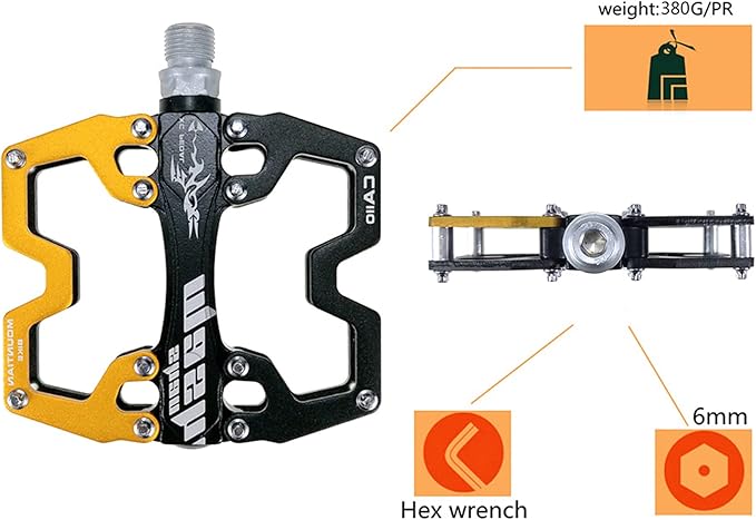 Mountain Bike MTB Pedals Parallel Bicycle Road Pedal 9/16 Inch Ultra-Light Flat Aluminum Alloy Sealed Bearing with Anti-Skid 1 Pair