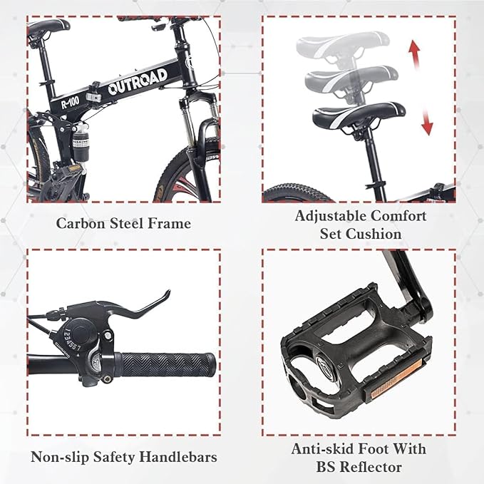 26 ich Folding Mountain Bike, 21 Speed High Carbon Steel Mountain Bike for Adults with 26 Inches Durable Tires, Front Suspension Folding Bicycle for Women and Man | 26 ich, High Carbon Steel, Durable Tires, Front Suspension, Folding Bicycle