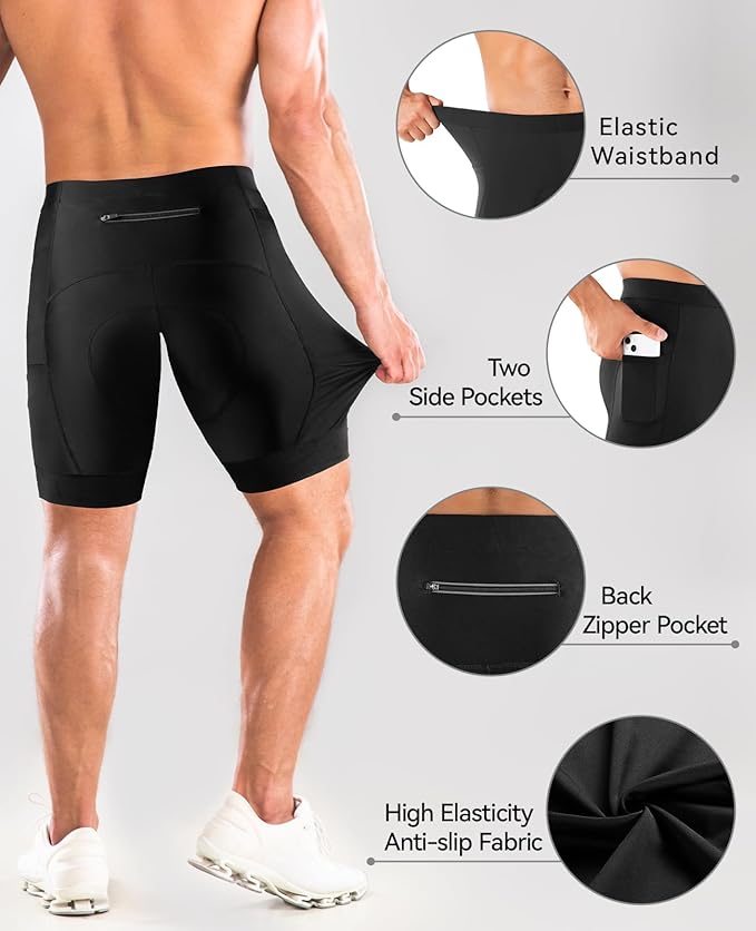 Niksa Cycling Shorts Men, 3D Padded Road and Mountain Bike Shorts, Breathable and Quick Dry with 3 Pockets Cycle Short Large Black
