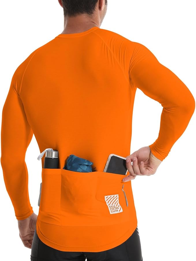 Men's Cycling Jerseys Long Sleeve Bike Biking Shirts Full Zip with Pockets Road Bicycle Clothing