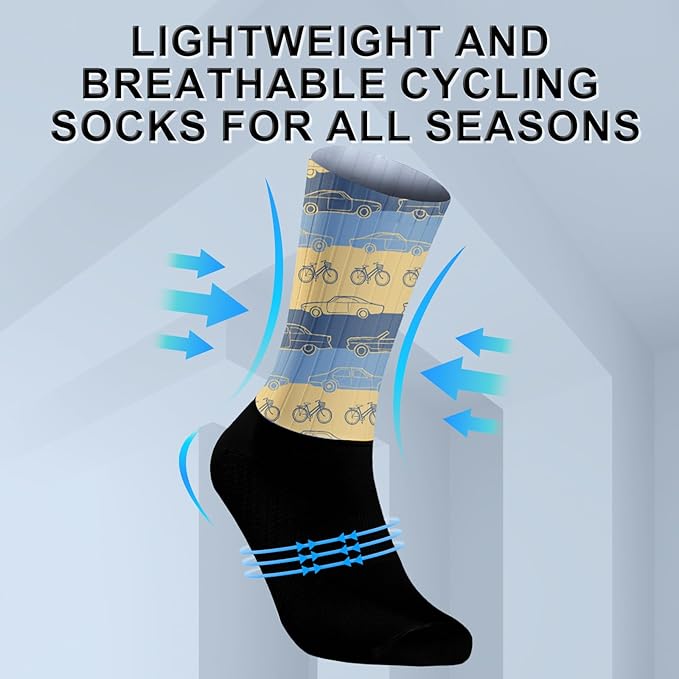 Cycling Socks Athletic Crew Socks Breathable Cushioned Compression Running Hiking Socks For Mens Womens
