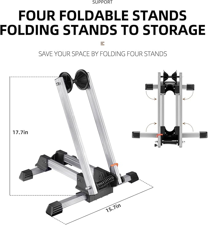 ROCKBROS Foldable Bike Stand Alloy Steel Rust-Resistant Bike Floor Stand Rack Folding Indoor Parking Wheel Holder Fit 20”-29”for Entryway, Garage, Home Bikes Parking & Storage