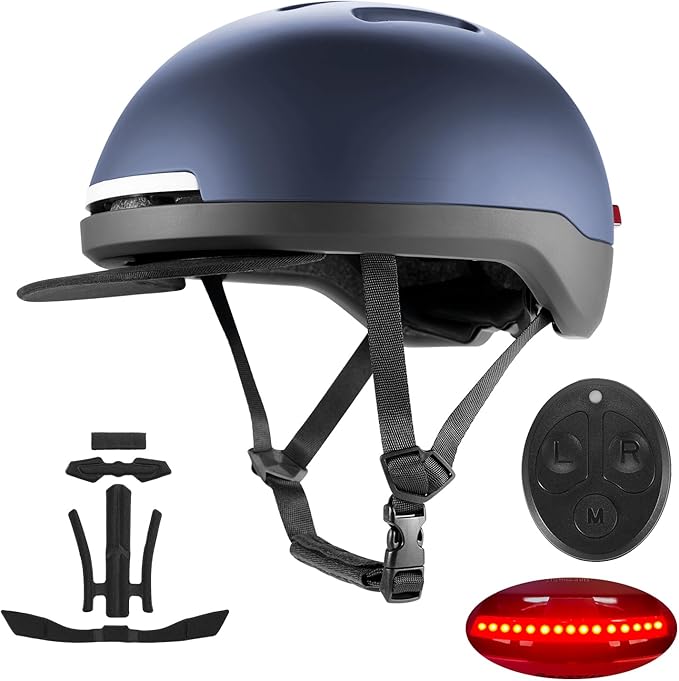 Urban-Smart Bike Helmet for Adult - Front & Rear LED Lights | Turn Signals Remote Control | Brake Warning Light | Removable Visor | Men Women Commuter Bicycle Helmet for E-Bike & Cycling