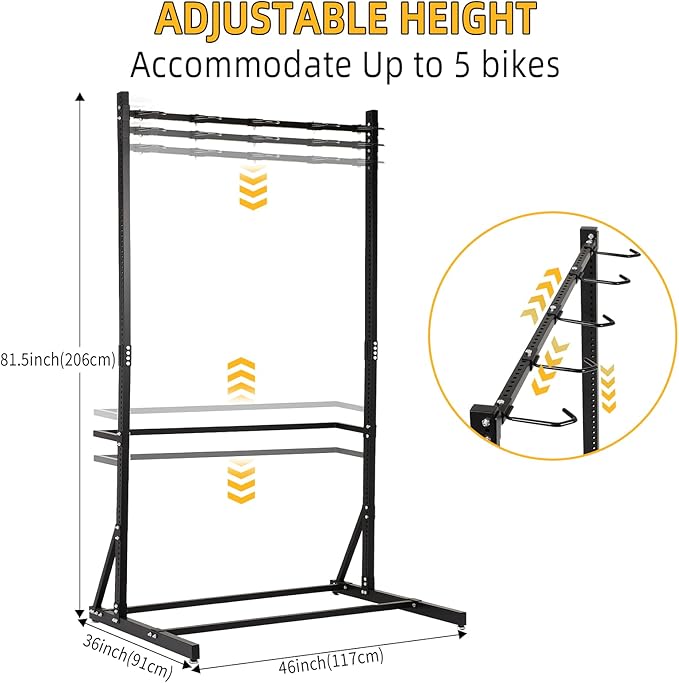 Garage Bike Rack,Freestanding Bike Storage Rack,5 Bikes Vertical Bike Storage Rack,High-adjustable Heavy Duty Bike Stand