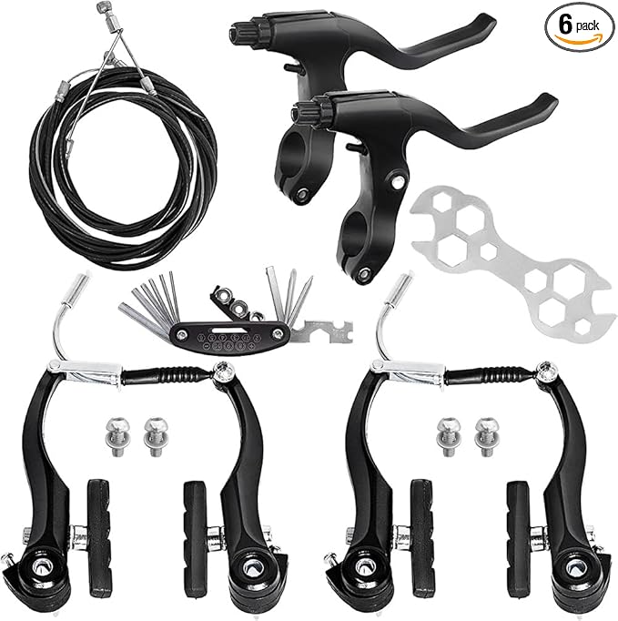 DISIWENE Complete V-Type Bike Brake Set, Front and Rear Bike MTB Brake Inner and Outer Cables and Lever Kit Includes Calipers Levers Cables