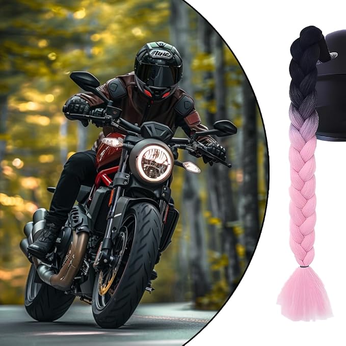 Helmet Pigtail Braids, 2PCS Motorcycle Helmet Ponytail Hair Tails Braid with Detachable Suction Cup, Hel-met Not Included, Bike Decoration Accessories, Universal for Bicycle Motorbike (Style4)
