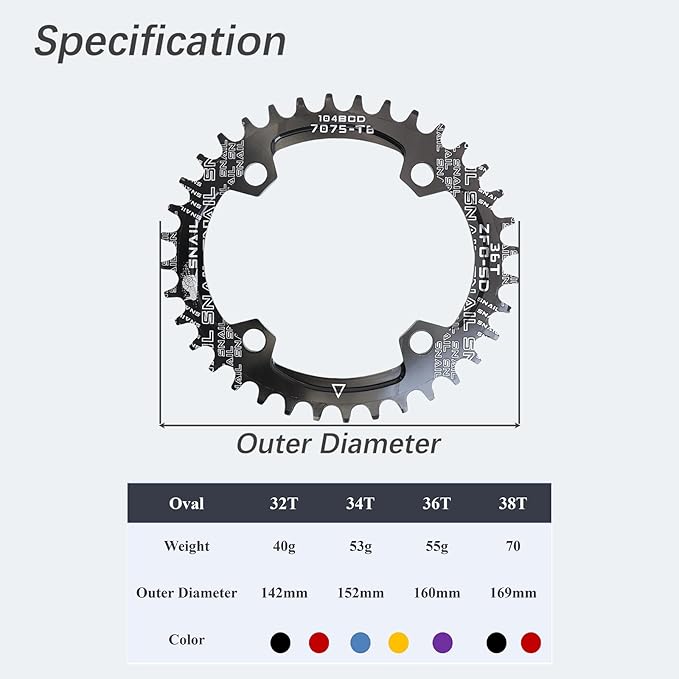 DJC Bike Chainring 104BCD Round/Oval 30t 32t 34t 36t 38t 40t 42t 44t 46t 48t 50t 52t Tooth Narrow Wide 7/8/9/10/11/12 Speed Ultralight MTB Mountain Bike 104 BCD Chainwheel