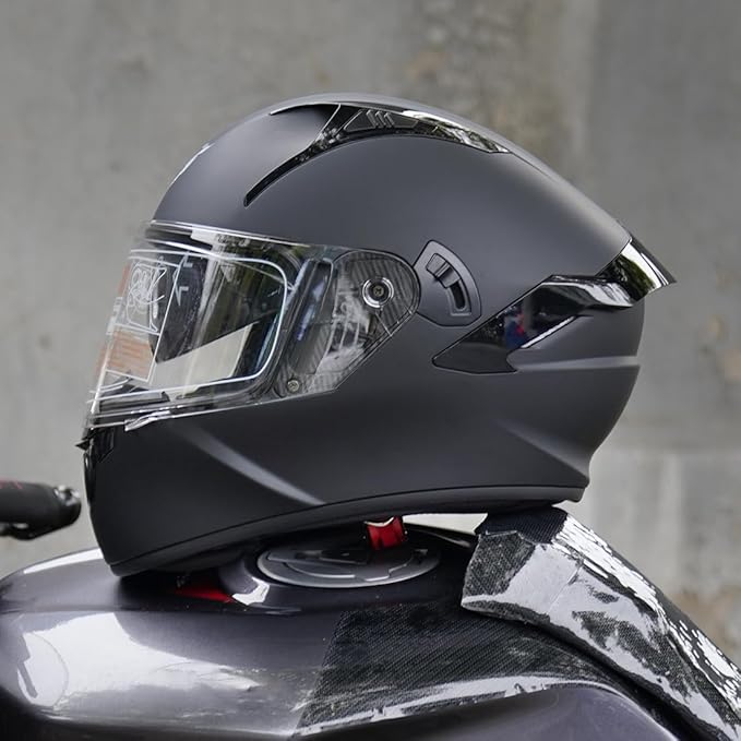 VCOROS Full Face Dual Visor Motorcycle Helmet for Adults Motorbike Street Bike Racing Helmets X9 DOT Approved with Black Visor
