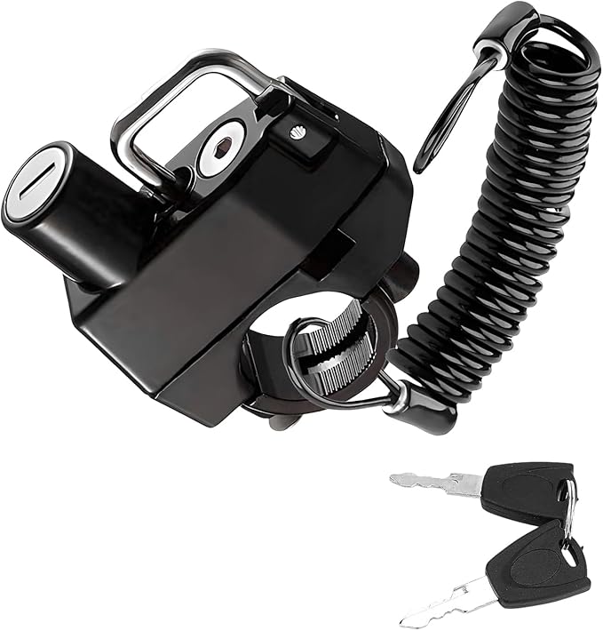 Motorcycle Helmet Lock & Cable, Anti-Theft Aluminum Alloy Helmet Holder Hook with 2 Keys, Universal Handlebar Mounting Helmet Security Lock for Motorbike Scooter Street Bike (Lock & Cable)