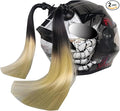 2 PCS Helmet Pigtails, Fun Pigtail Decorations for Helmet with Suction Cup, Detachable Fake Hair Decor, Universal for Motorcycle Bike Helmets (Black & Golden)