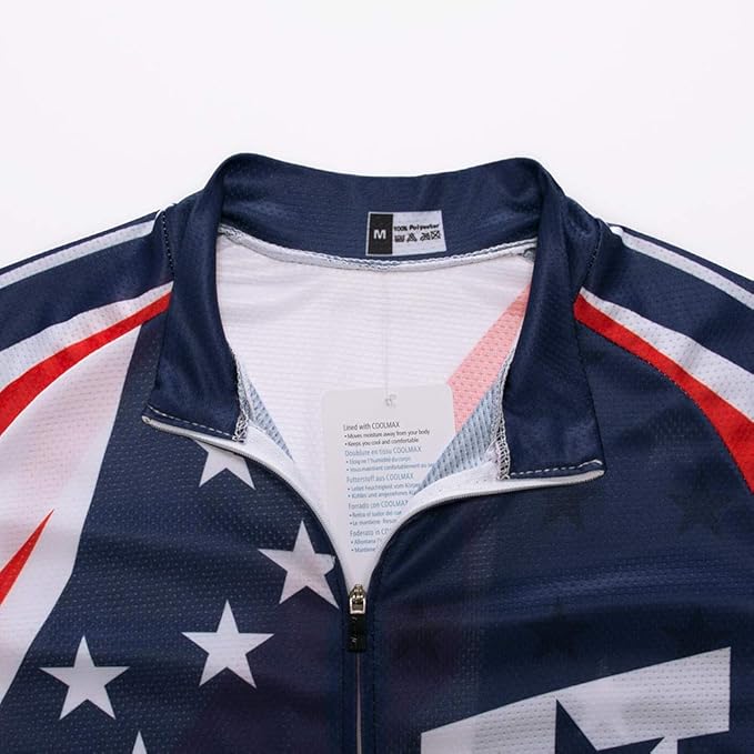 Cycling Jersey Short Sleeve USA Style Bike Tops with Pocket Reflective Stripe