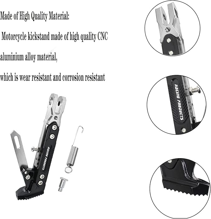 Universal Motorcycle Kickstand Accessories Motor Scooter Modified CNC Aluminum Alloy Adjustable Tripod Holder Kickstand Foot Side Support Stand Motor Scooter Motorbike Motocross Dit Pit Bike