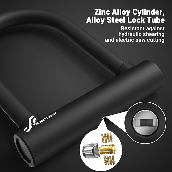 Sportneer Bike U Lock: 18mm Shackle Heavy Duty Bike Lock with Keys and Sturdy Mounting Bracket for Road, Mountain, Bicycle, Size 7.87''x6.3''
