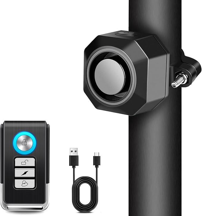 Cruxer Bike Alarm USB Rechargeable with Mount, Electric Bike Alarm with Remote,Wireless Motion Sensor Bicycle Security Anti Theft System,Waterproof Vibration Alarm for Motorcycle Scooter (1 Pack)