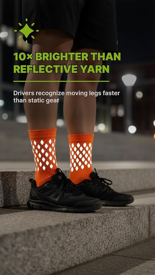 ReflecToes Reflective Socks for cycling and running - 330 Candle Power High Visibility Night Safety Gear - Biomotion Support