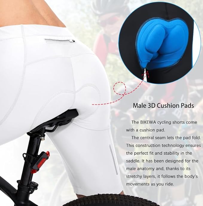 Bikewa Men's Bike Shorts 3D Padded Cycling Road Biking Mountain Riding Biker Bicycle UPF 50+ Cycle Shorts Zipper Pockets