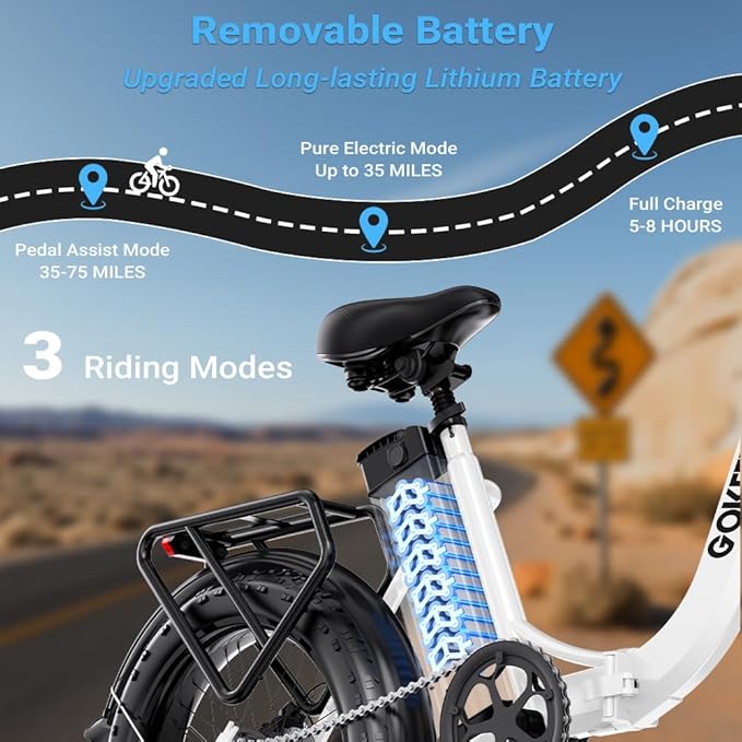 1300W/1800W Folding Electric Bike for Adults, 75-86 Miles PAS Range, 52V 13Ah/18.2Ah Removable Battery, 20" Fat Tire Electric Bicycle, 20MPH 7-Speed Commuter Ebike, Max 330LBS, UL2849 Certified