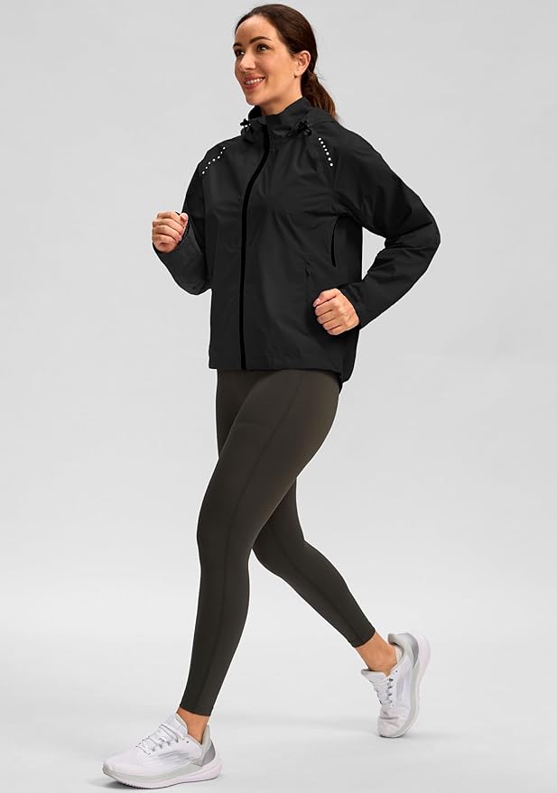 Bikewa Women's Cycling Rain Jackets Waterproof Windbreaker Lightweight Running Windproof Reflective Jacket Packable Hooded