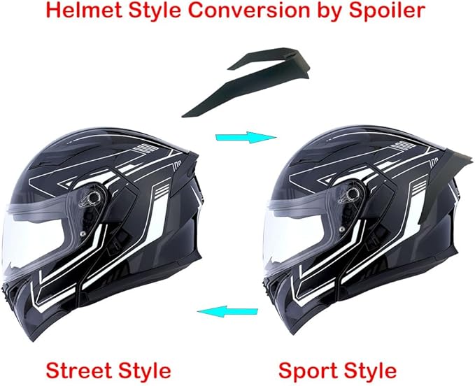1Storm Motorcycle Modular Full Face Helmet Flip up Dual Visor Sun Shield: HB89 Arrow White