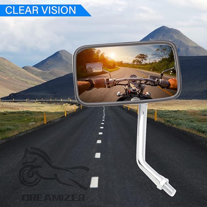 DREAMIZER Chrome 10MM Motorcycle Mirror with 8mm Adapter Compatible with Honda Rebel Shadow Spirit Aero Arrow 600 750 1100 VTX1800 Magna V Star Vulcan Intruder 800 - Rectangle