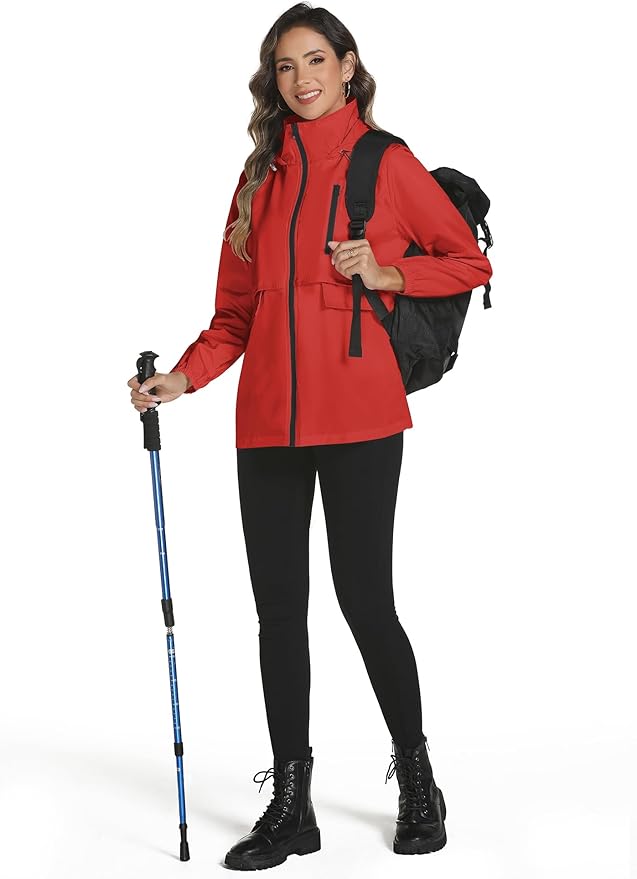 Avoogue Rain Jacket Women with Hooded Lightweight Waterproof Raincoats Packable Zipper Pockets Windbreakers