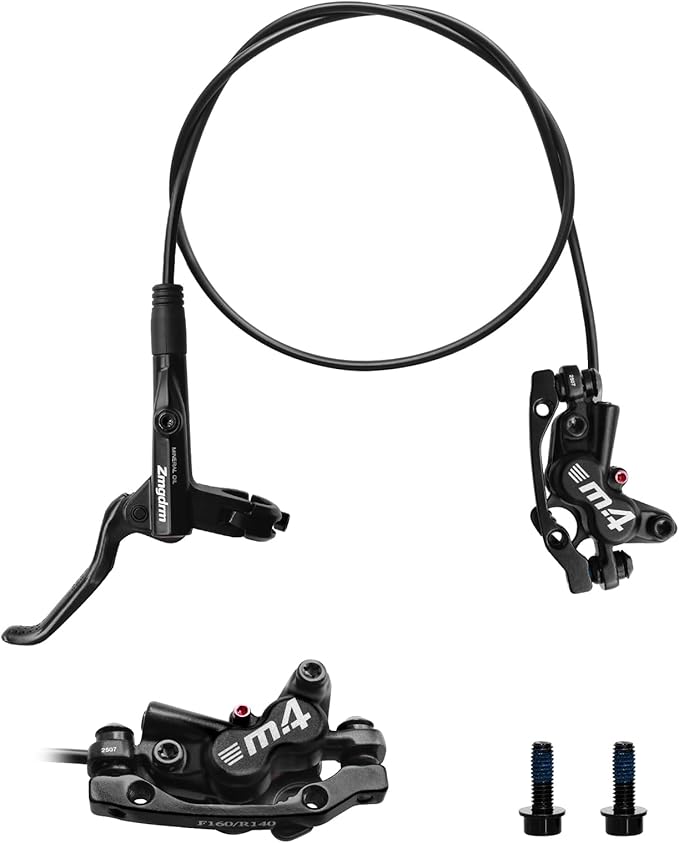 ZTZ 4-Piston Mountain Bike Hydraulic Brake Set, Front 850mm and Rear 1600mm Hydraulic Disc Brake Kit with PM/is Adapter, Fits for eBike, MTB and BMX (Left Front)